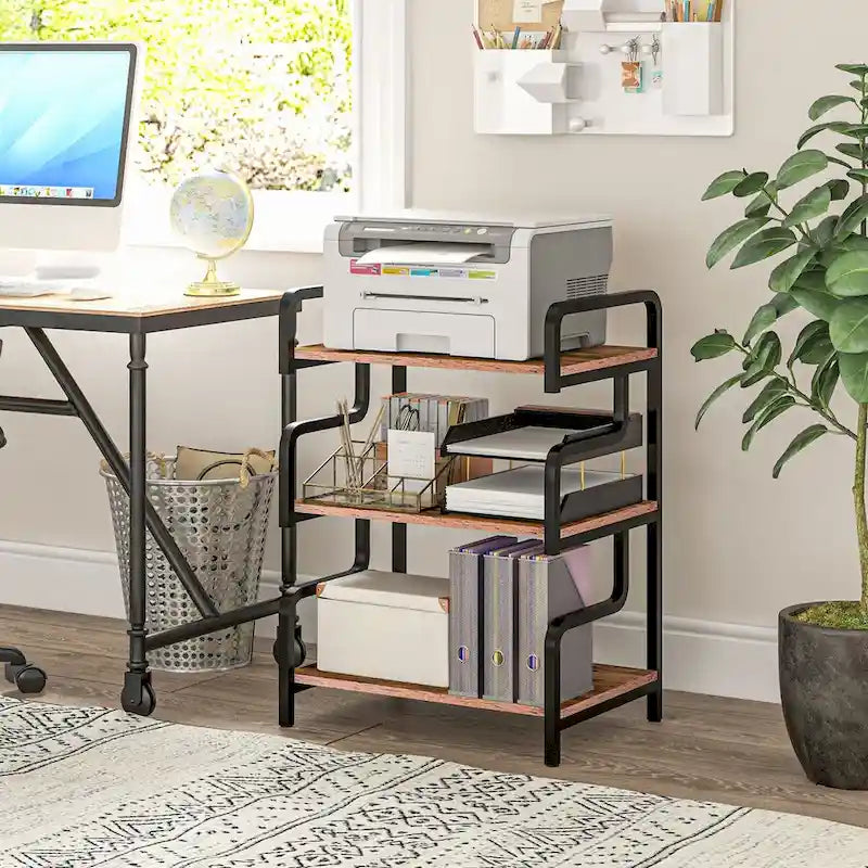 HOMCOM Industrial 3-Tier Printer Stand with Storage - Versatile Metal Rack for Home Office