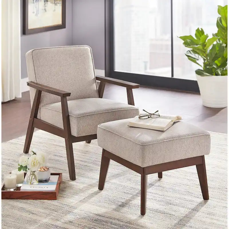 Mid Century Accent Lounge Chair with Cushioned Seat and Wooden Frame
