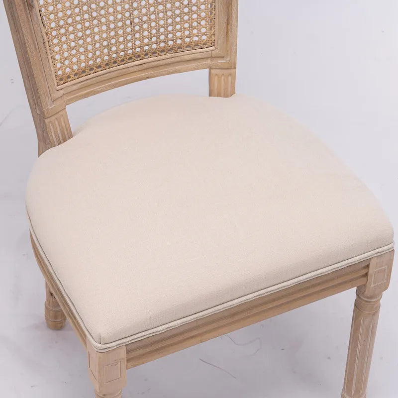 Set of 2 Antique Rattan-Back Dining Chairs with Solid Wood Frame