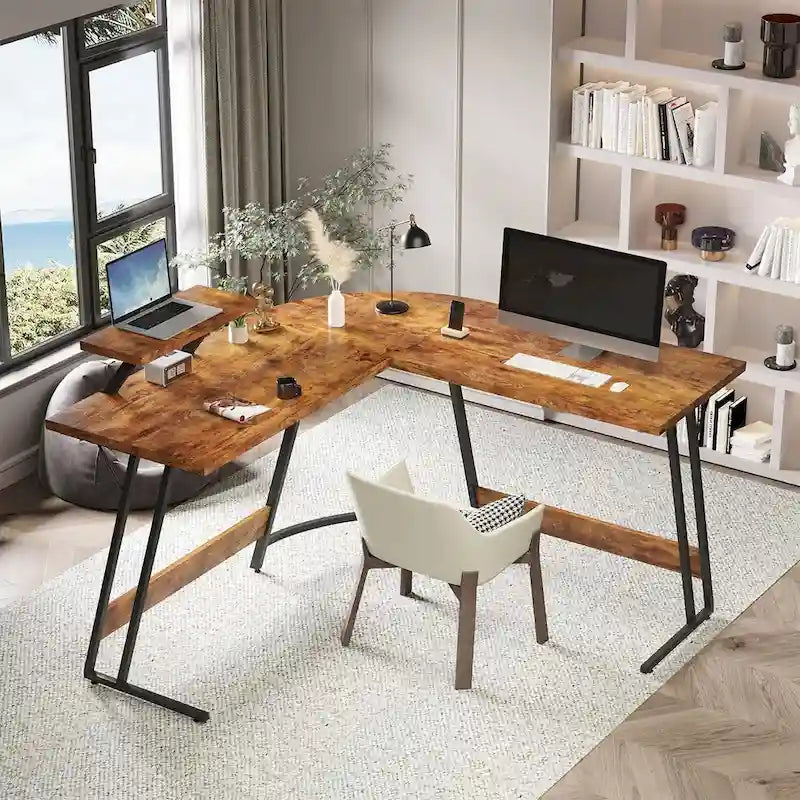 Homall Modern L-Shaped Corner Computer Desk with Accompanying Small Table