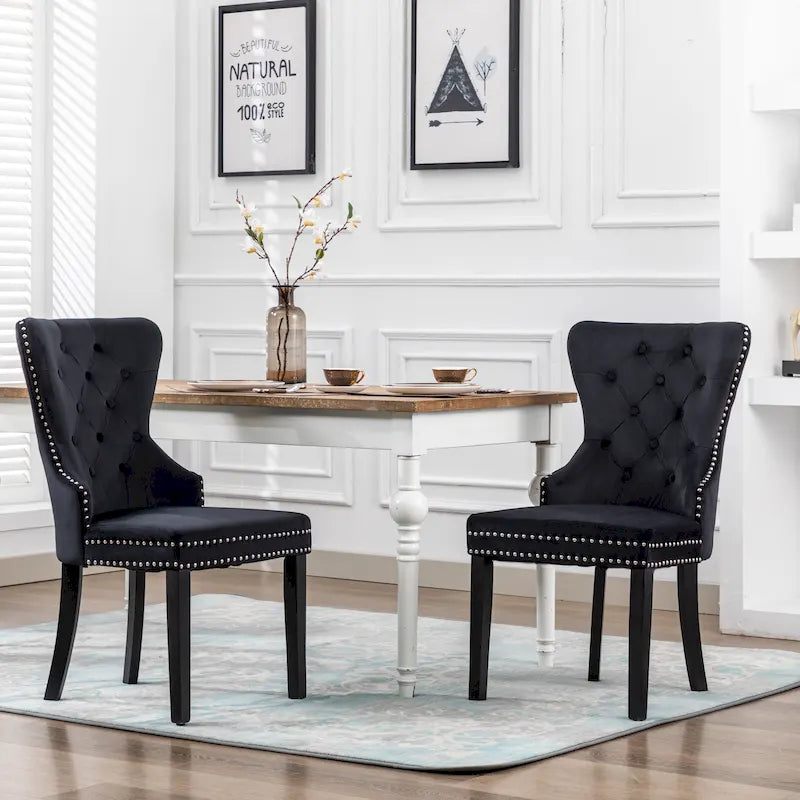 Set of 2 Grandview Tufted Upholstered Dining Chairs with Nailhead Trim and Ring Pull