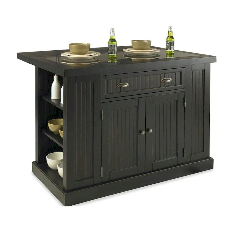 Kitchen Island with Granite Top Drop Leaf and Storage Shelves