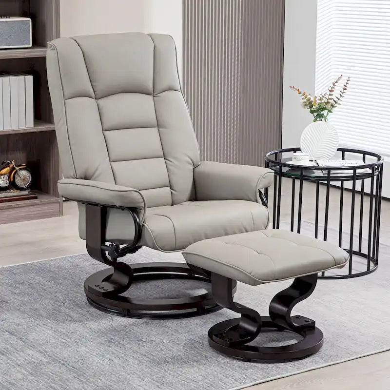 HOMCOM Faux Leather Swivel Recliner Chair with Ottoman and High Back Support