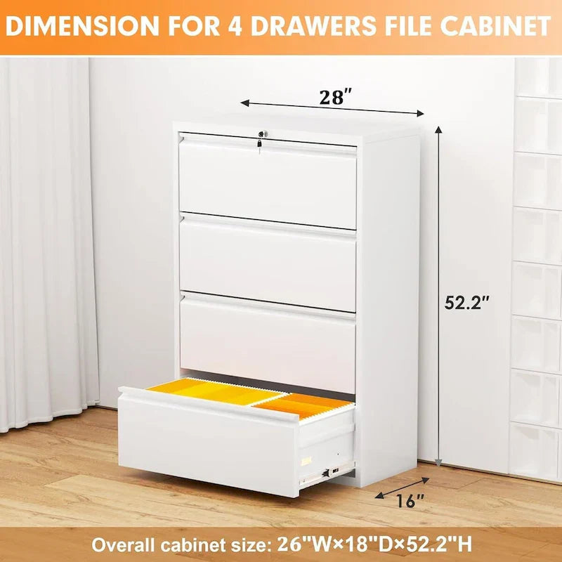Lockable 4-Drawer Metal Lateral Filing Cabinet