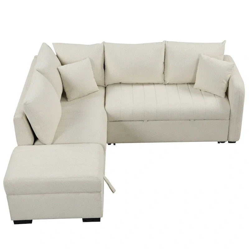Sectional Sofa Bed with Storage Ottoman USB Ports and Pull Out Design
