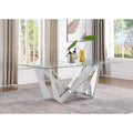 Glass Dining Table with Tempered Top and Stainless Steel Base