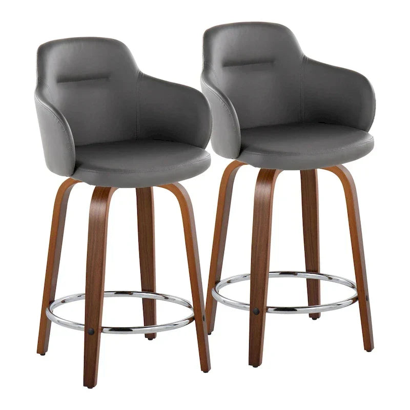 Set of 2 Carson Carrington Iglabo 24-Inch Fixed-Height Counter Stools with Bent Wood Legs and Round Footrest