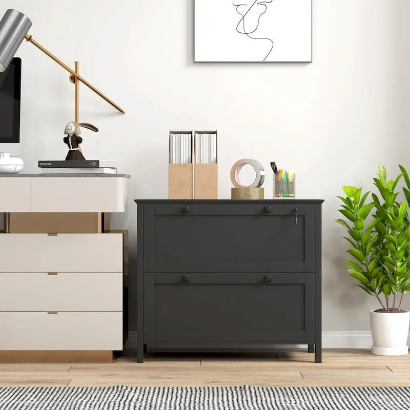 HOMCOM 2-Drawer Lateral File Cabinet with Lock and Adjustable Hanging Bar for Letter and A4 Files – Ideal for Home Office