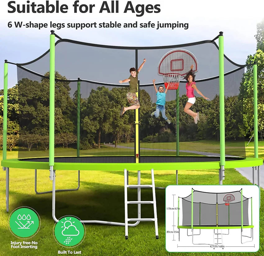 Upgraded 16Ft Trampoline with Basketball Hoop & Net