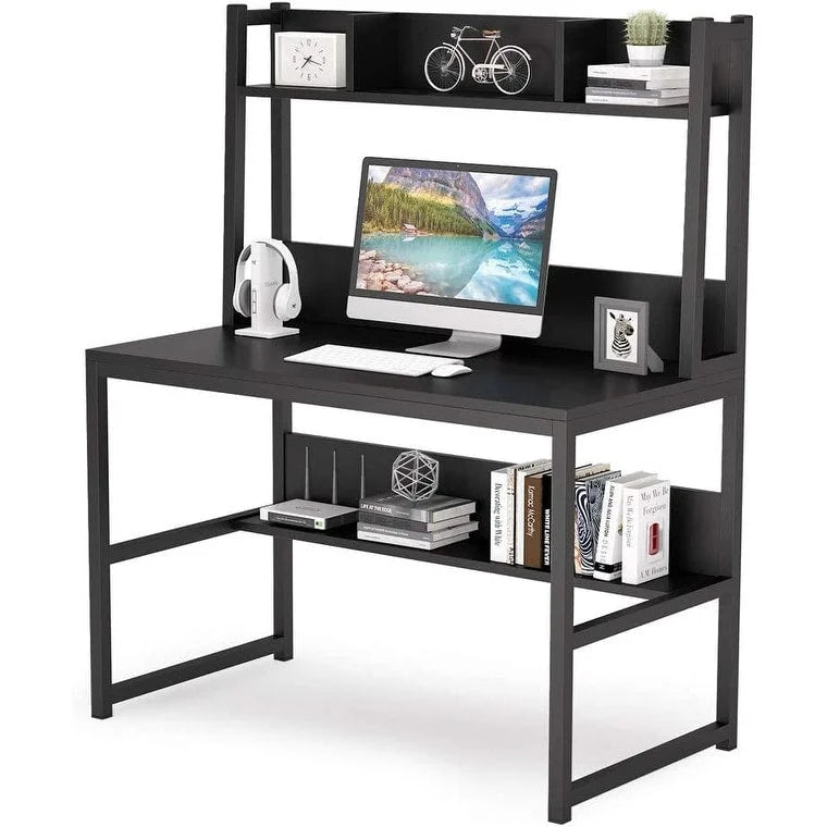 Home Office Computer Desk with Hutch and Shelving for Study