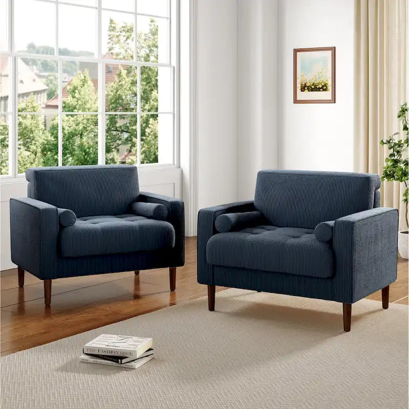 Set of 2 Modern Wide Armchairs in Corduroy - Accent Chairs