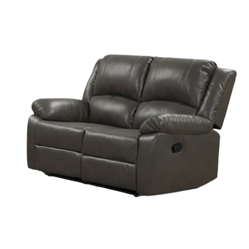 Gray Leather Lizzy Sofa and Loveseat Set with Manual Reclining and Solid Wood Frame