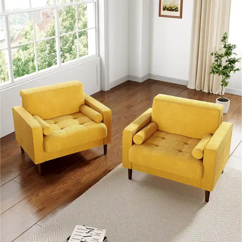 Set of 2 Modern Wide Armchairs in Corduroy - Accent Chairs
