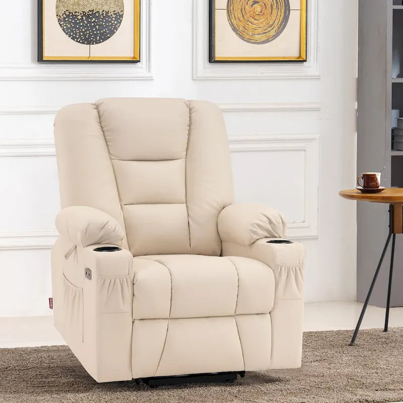 MCombo Compact Power Lift Recliner Chair with Massage and Heat for Seniors, Faux Leather Model 7569