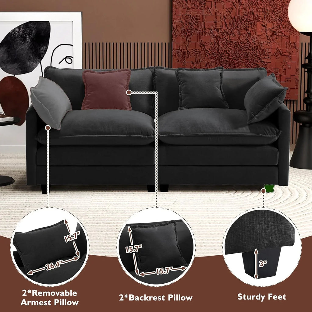 Ihanherry 146" U-Shaped Modern Sofa Modular Sectional Cloud Couch with 2 Ottoman, 6-Seat Chenille Deep Seat Sofa with 6 Pillows for Living Room, Bedroom and Apartment, Grey