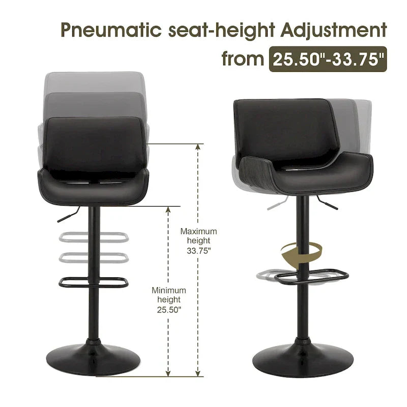 Glitzhome Adjustable Swivel Bar Stool Set with 3 Leatherette Seats for Pub Tables