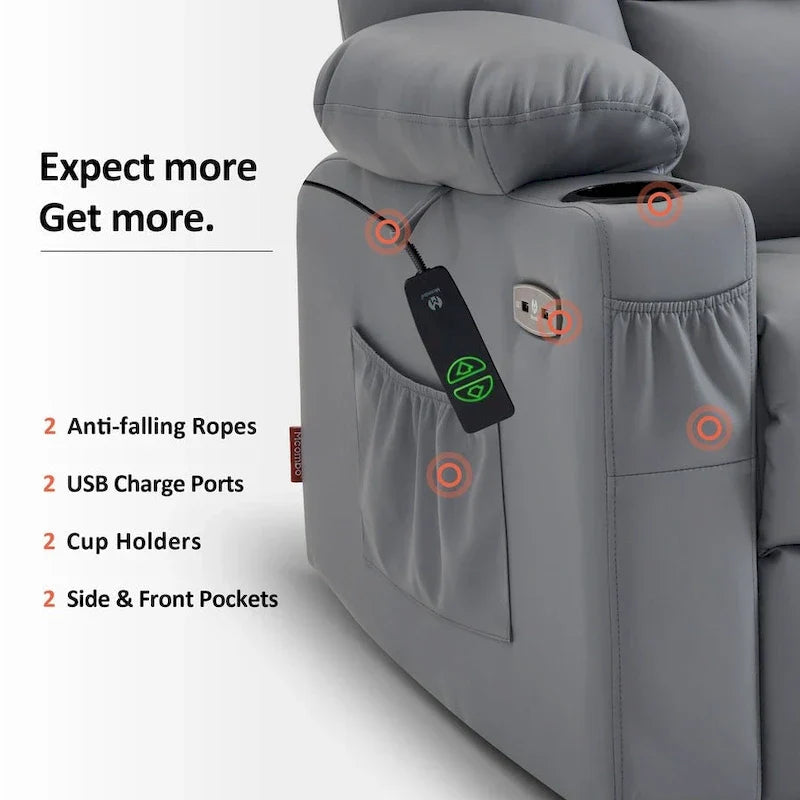 MCombo Compact Power Lift Recliner Chair with Massage and Heat for Seniors, Faux Leather Model 7569