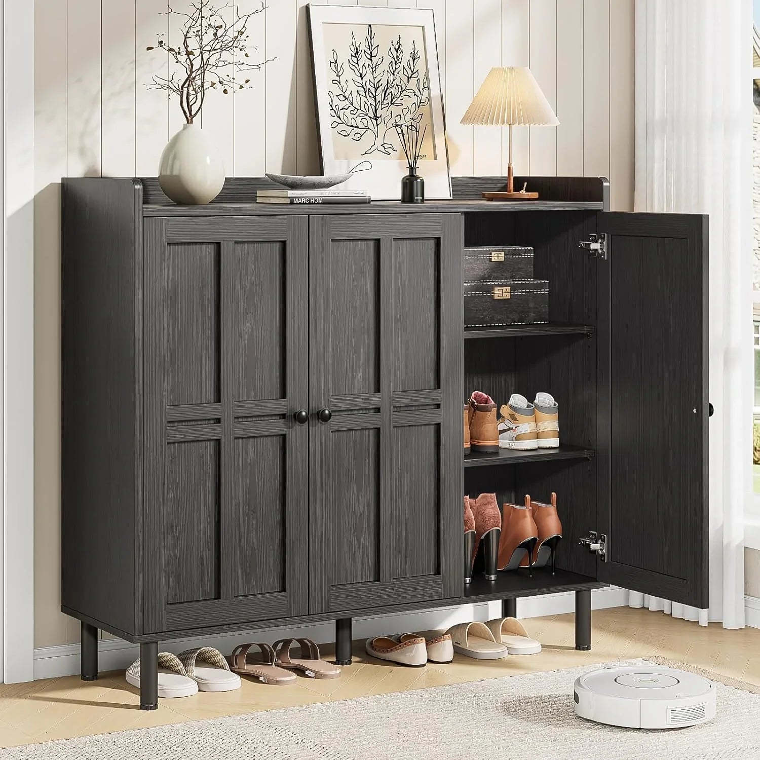 ONBRILL Shoe Cabinet with 3 Doors and Adjustable Shelves, 30 Pairs Shoe Storage Cabinet