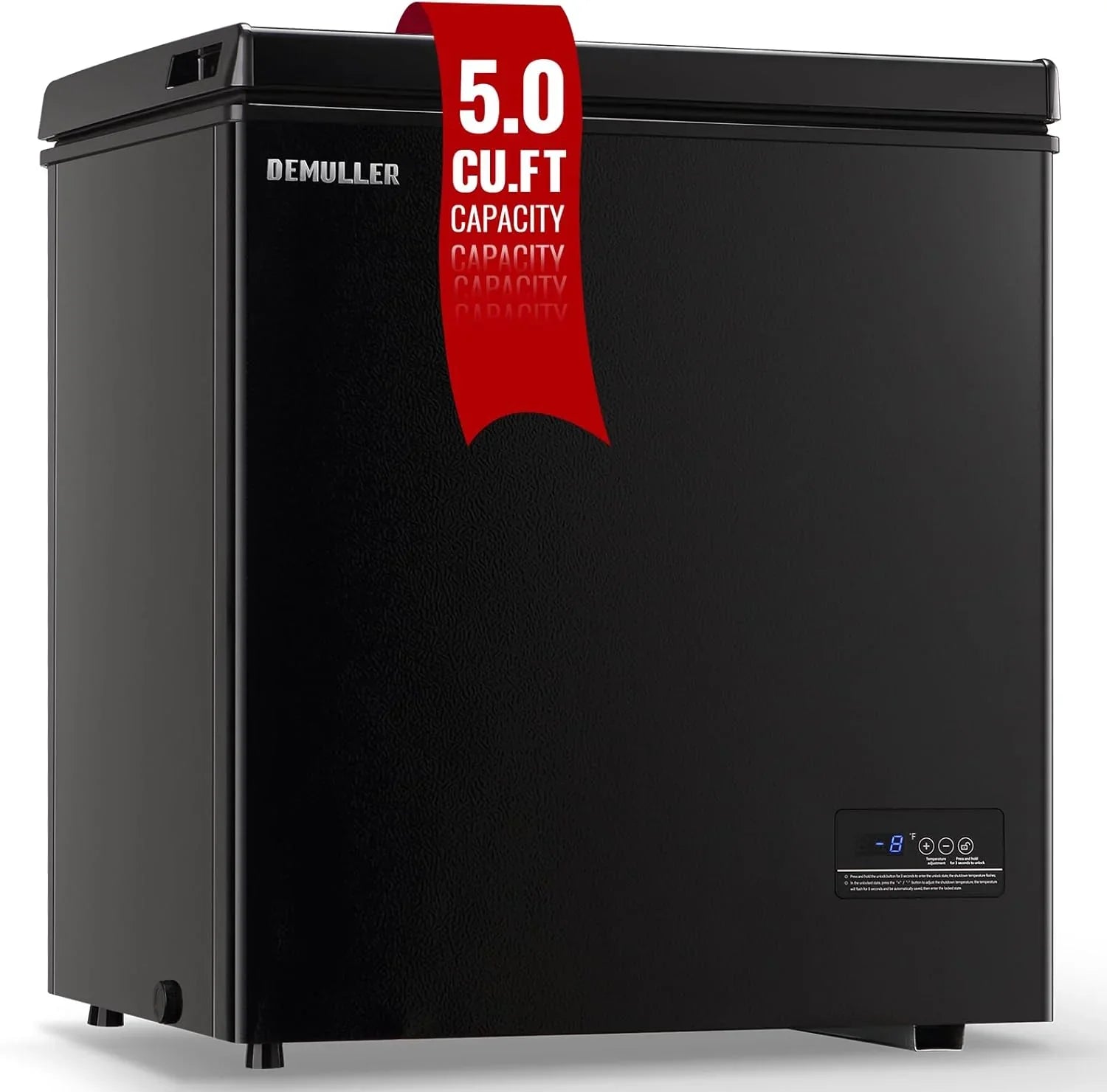 Chest Freezer 5.0Cubic Feet Deep Freezer Freestanding Freezers with 2 Removable Stainless Steel Basket, Mini Freezer Top Open Door Compact Freezer with Electronic Control 41 to -15BLACK