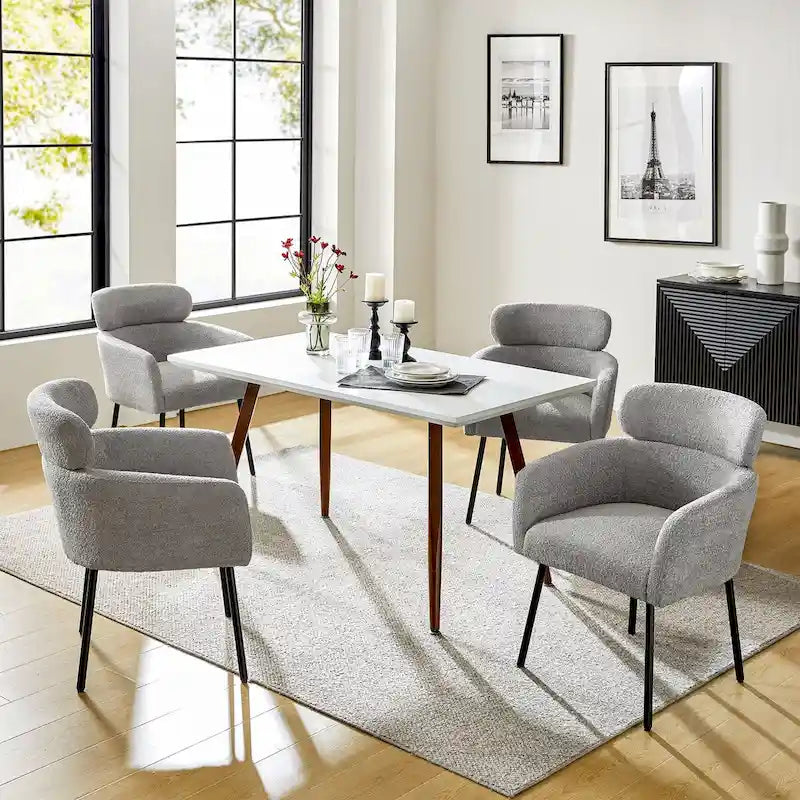 Set of 4 Amos Modern Boucle Dining Chairs with Adjustable Feet by HULALA HOME