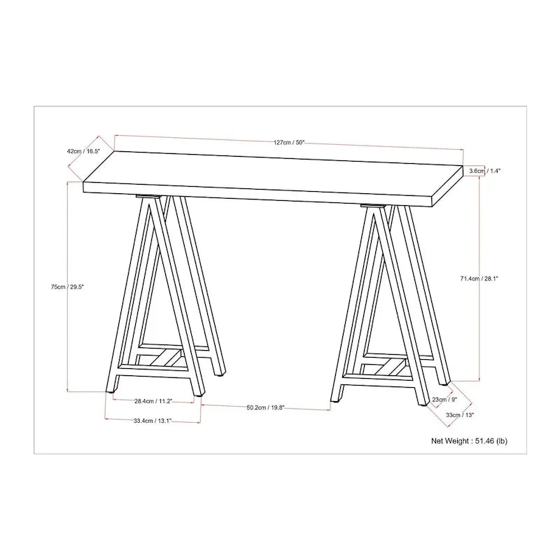 Hawkins 50-Inch Wide Modern Industrial Console Sofa Table in Solid Walnut Wood and Metal