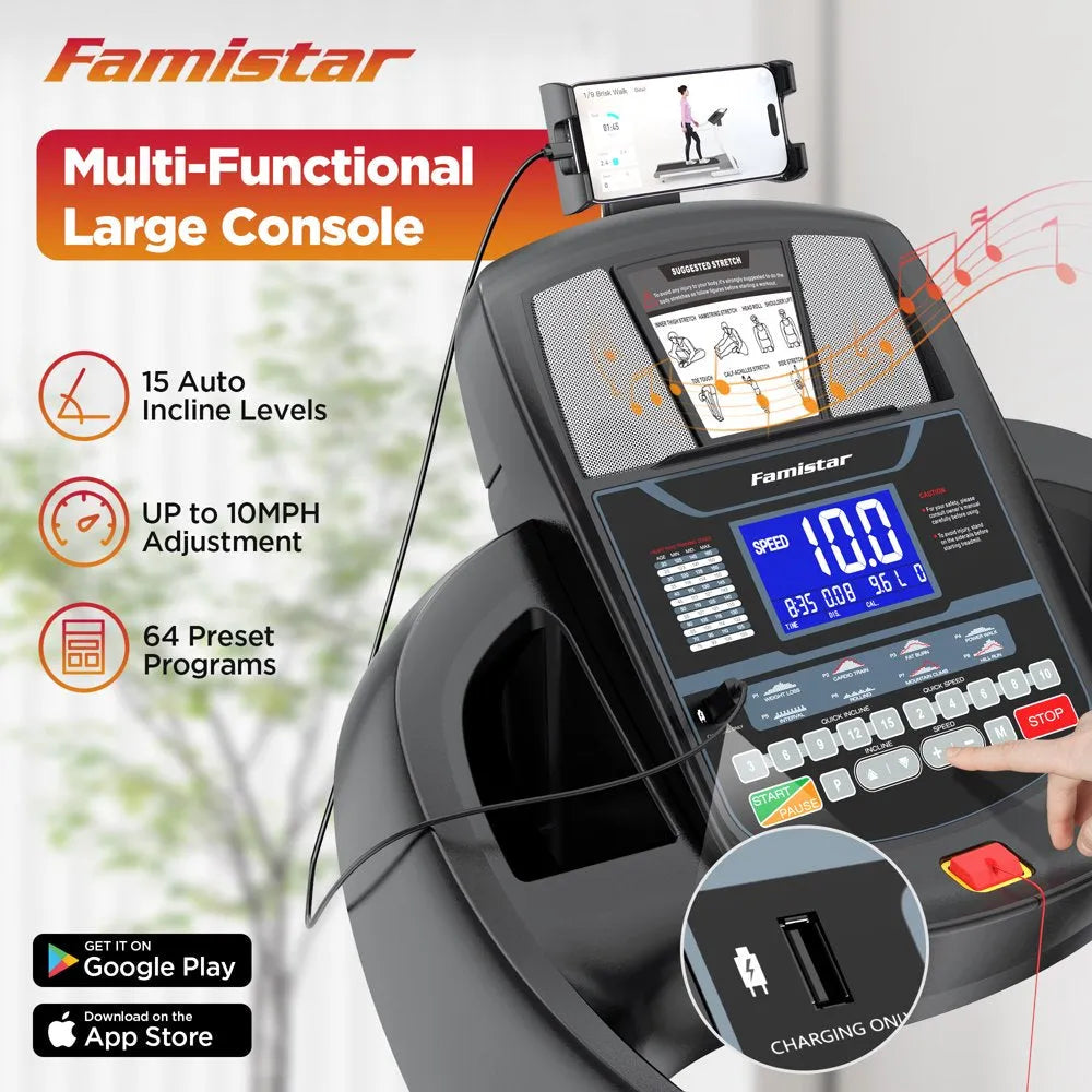 Famistar Folding Treadmill for Home with 15 Levels Auto Incline, 300LB Capcity, 10MPH Fast Speed Controls  sgtnighsdesigns