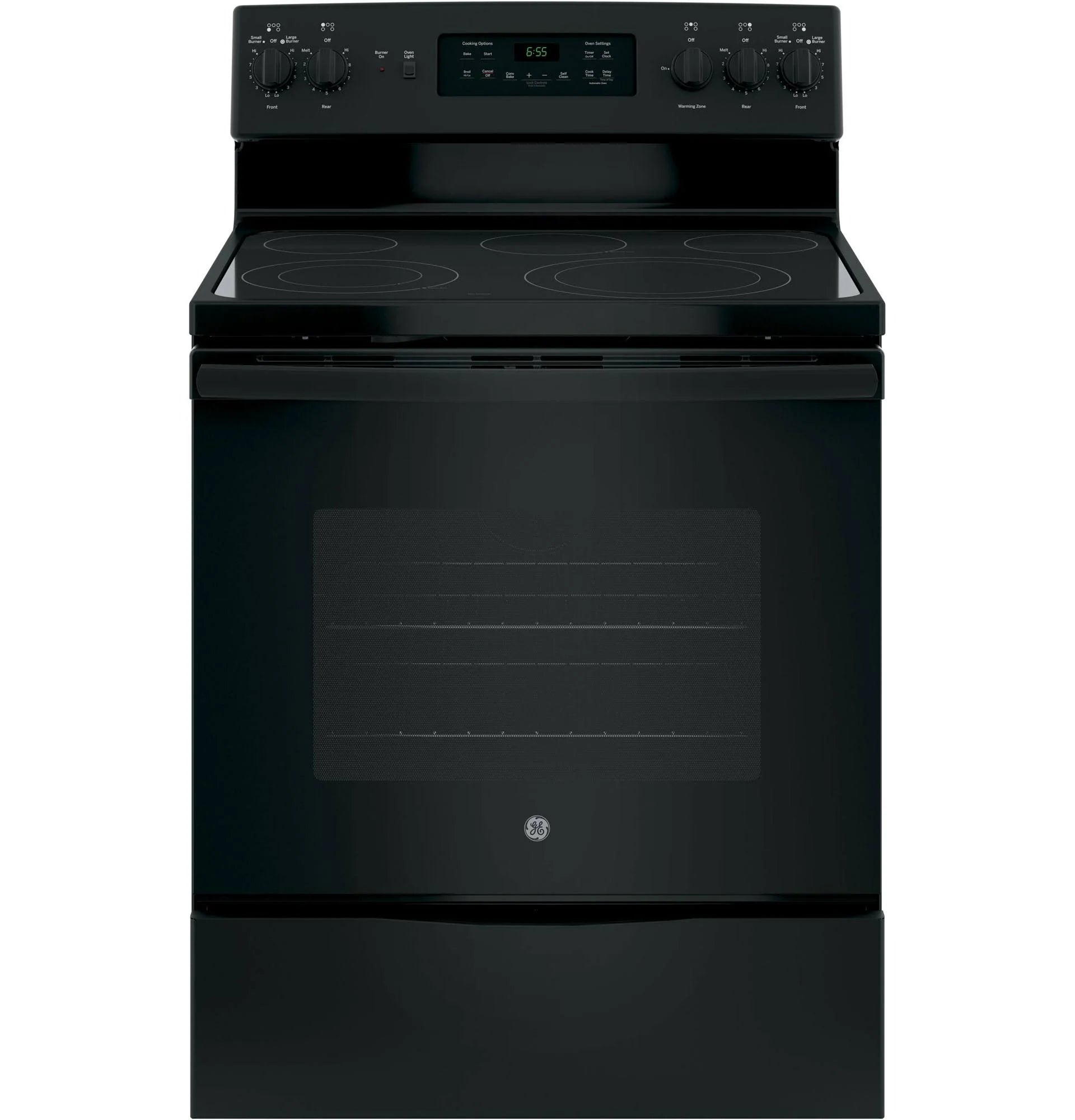 GE 30′′ Freestanding Electric Range, Black – Dual-Element Cooktop, Convection Oven, Self-Cleaning