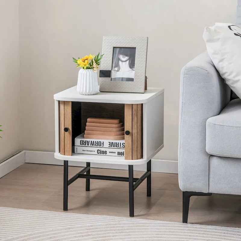 Gymax Set of 2 Compact Modern Nightstands with Sliding Drawer