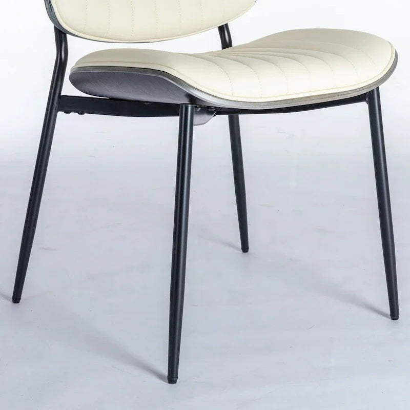 Set of 2 Retro Linen Dining Chairs with Bentwood Backs and Metal Legs