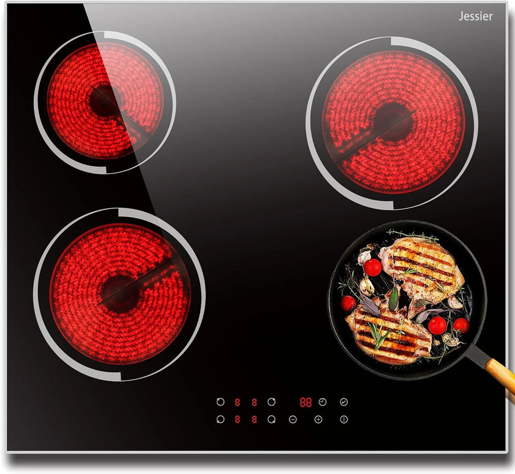 Electric Cooktop 30 Inch - 5 Burners Built-in Ceramic Cooktop, 30" Electric Stove Top with Glass Protection Metal Frame, 9 Heating Level, 8400W, 220-240V for Hard Wire(No Plug)
