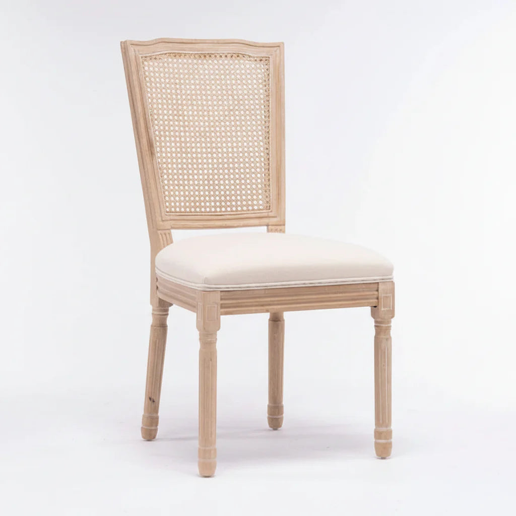 Set of 2 Antique Rattan-Back Dining Chairs with Solid Wood Frame