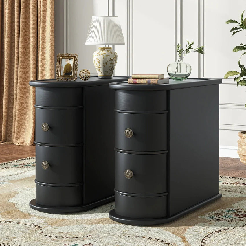 Solid Wood Chairside End Table, Two-Drawer Narrow Side Table Slim