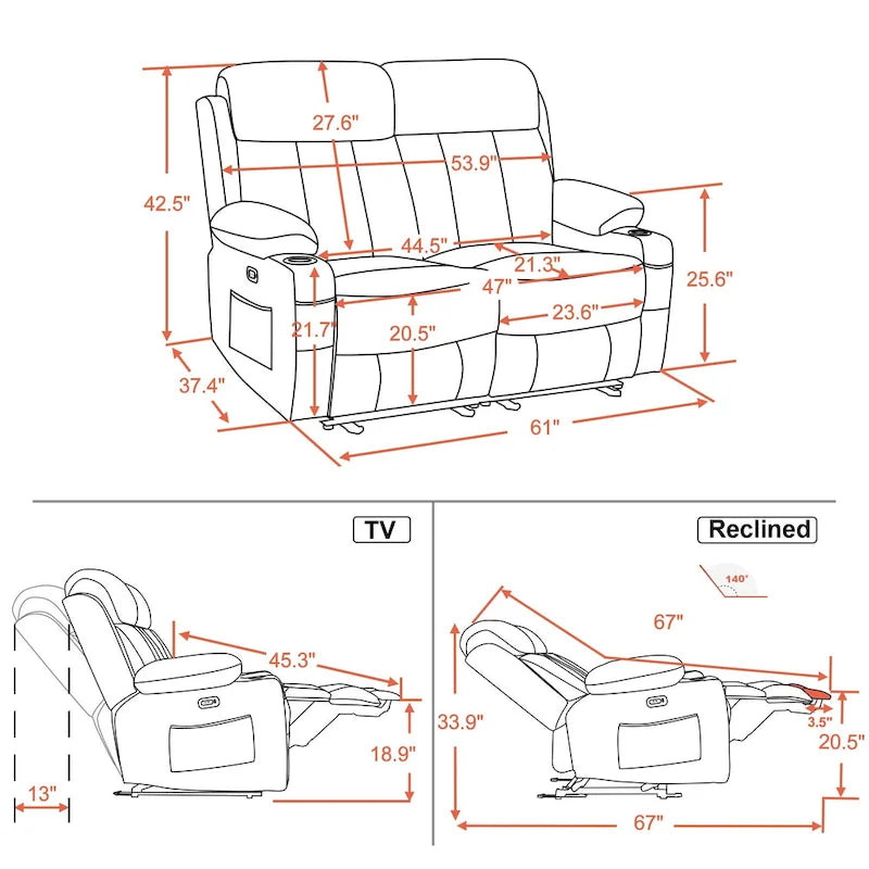 MCombo Faux Leather Electric Reclining Sofa with Heat and Massage - Models 6095/6075/6077