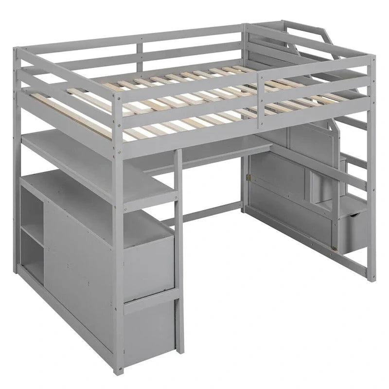 Merax Loft Bed with Integrated Desk and Storage Shelves