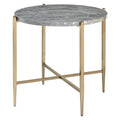 Gray and Gold End Table with Oval Marble Top and X-Shaped Base