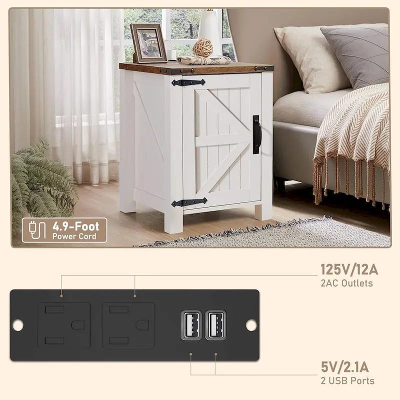 Rustic Wood Nightstand with Charging Station – Versatile End Table and Side Table