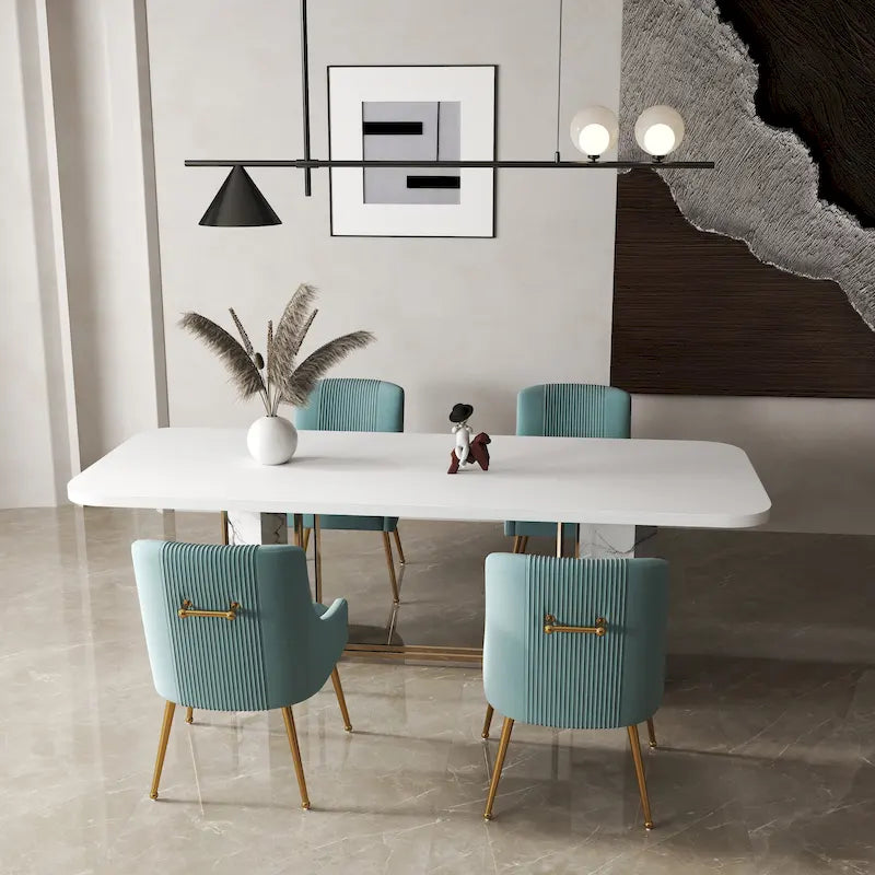 SEYNAR Set of 4 Modern Glam Boucle Velvet Dining or Vanity Chairs with Rear Handle