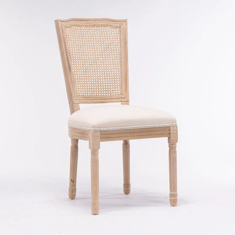 Set of 2 Antique Rattan-Back Dining Chairs with Solid Wood Frame