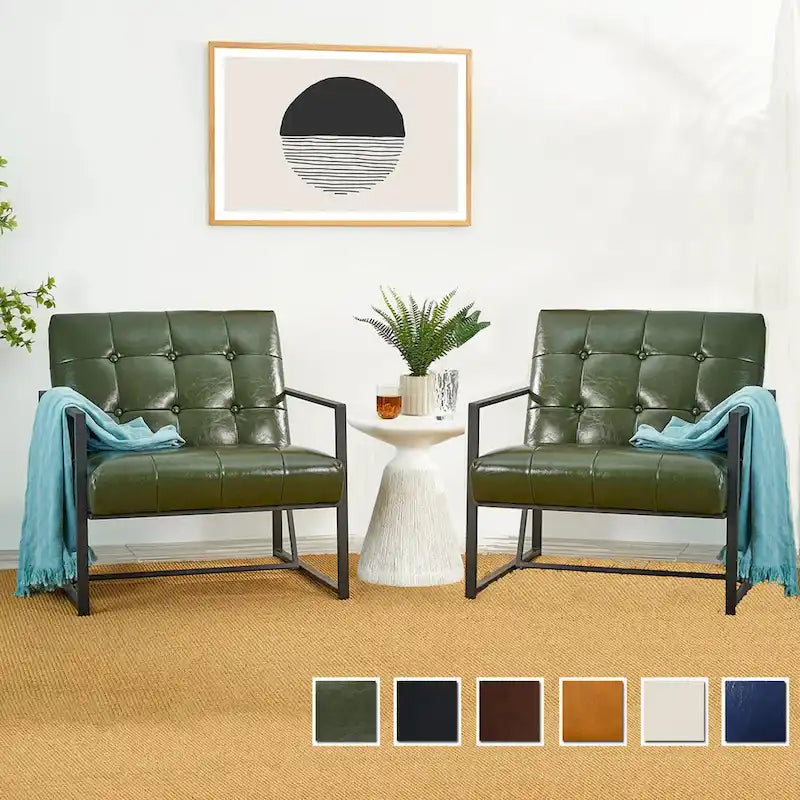Glitzhome Set of 2 Mid-Century Tufted Accent Chairs in 29.25W PU Leather