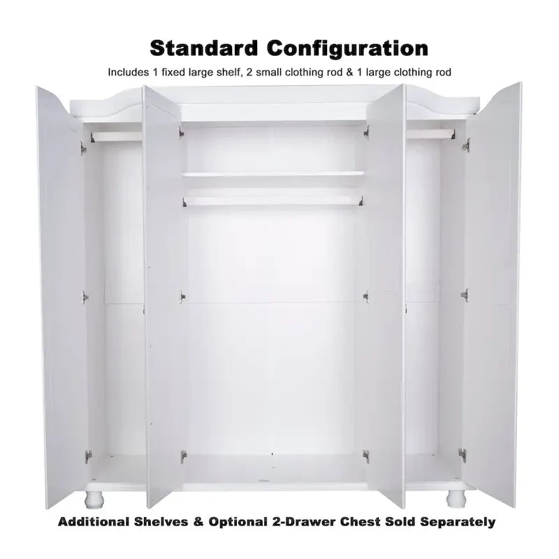 Palace Imports 100% Solid Wood Kyle 4-Door Wardrobe Armoire with Solid Wood or Mirrored Doors