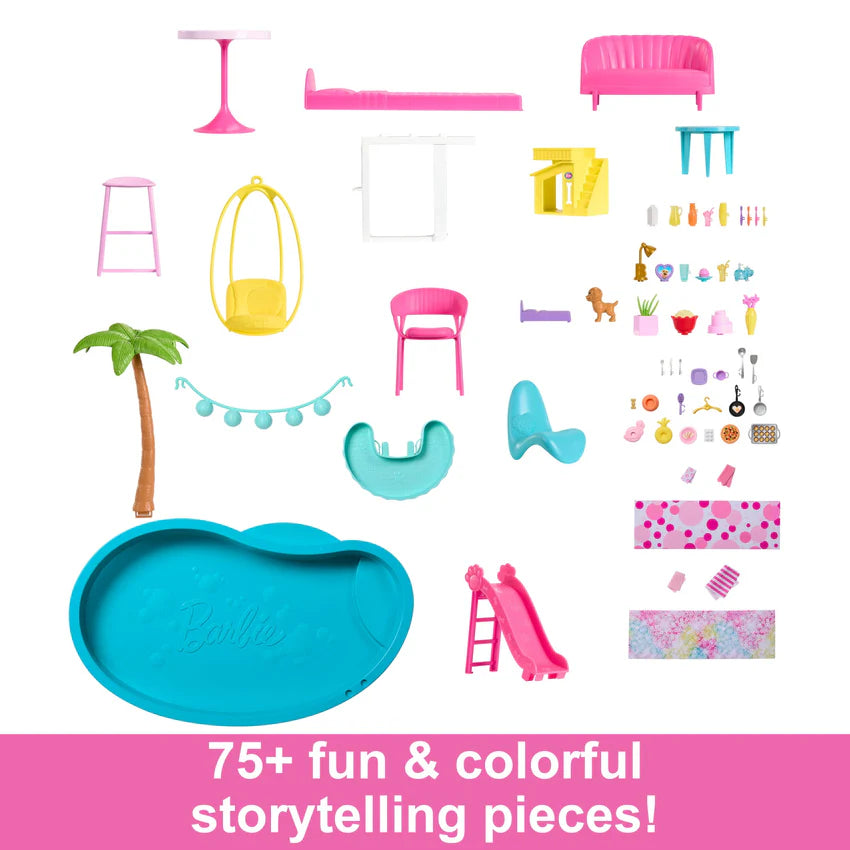 Barbie Dreamhouse Pool Party Dollhouse Playset with Slide, 10 Play Areas & 75+ Accessories