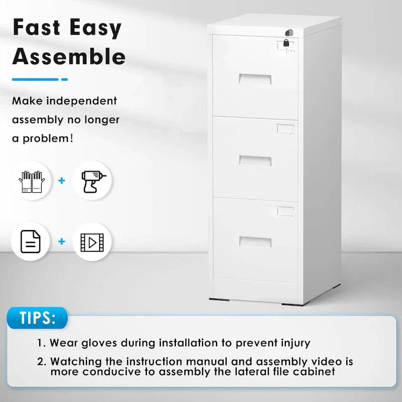 Metal Locking File Cabinet with 3 Drawers for Home Office