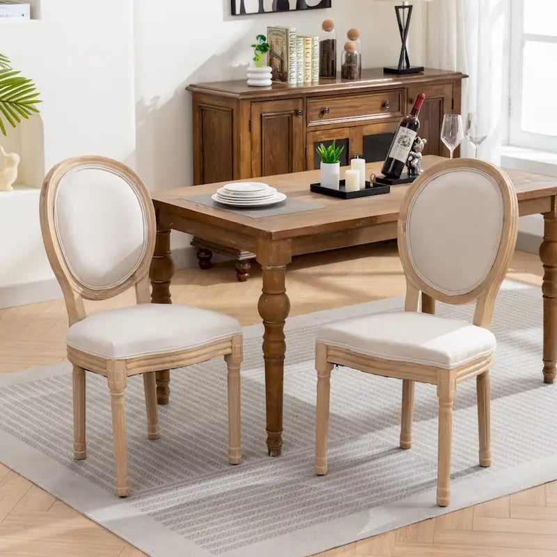 Set of 2 French Oval Back Dining Chairs - Elegant Retro Design with Solid Wood Frame