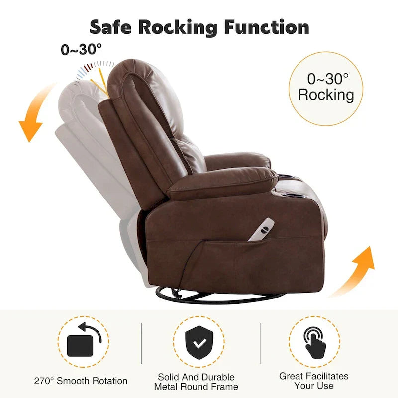 HOMYKA 34.2-Inch Wide Faux Leather Swivel Rocking Power Recliner Chair with USB Charging Port