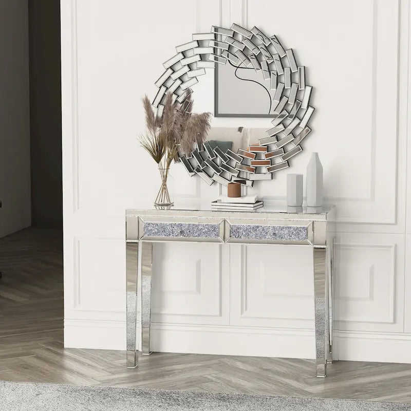 Glamorous Mirrored Console Table with 2 Drawers - Dimensions: 29.92" H x 39.37" W x 13.78" D
