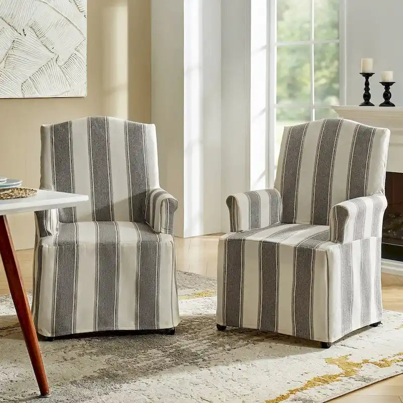 Set of 2 Alethea Upholstered Dining Chairs with Slipcovers and Solid Wood Legs by HULALA HOME