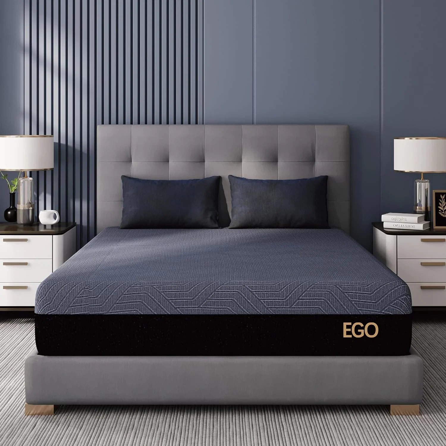 MLILY EGOHOME 14 Inch Queen Memory Foam Mattress for Back Pain, Cooling Copper Gel Bed in a Box, Foam Made in USA, CertiPUR-US Certified, Therapeutic Medium Firm, 60x80x14 Black