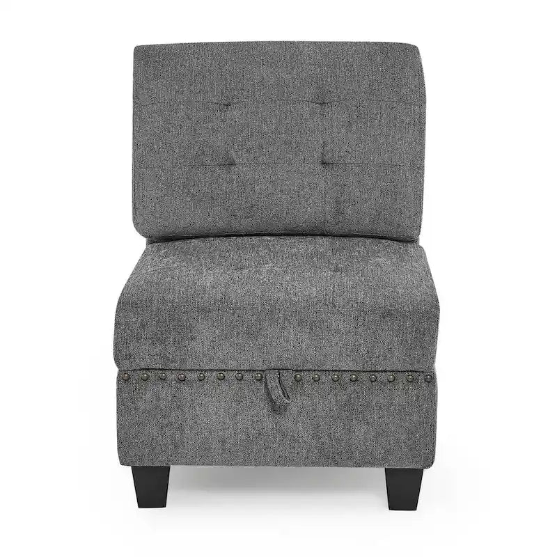 Grey Chenille L-Shaped Modular Sectional Sofa Set with Three Individual Chairs and Three Corner Pieces - Dimensions: 116W x 89.5D x 36.5H