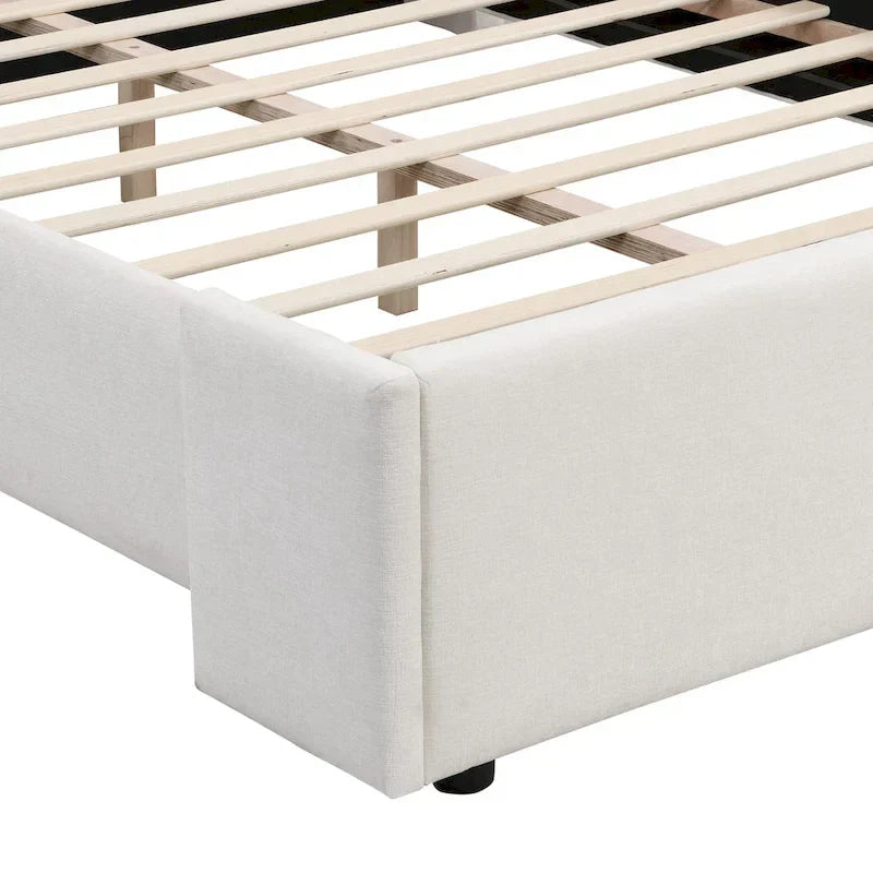 Isabella Queen White Upholstered Bed with Tall Wingback Headboard by Christopher Knight Home