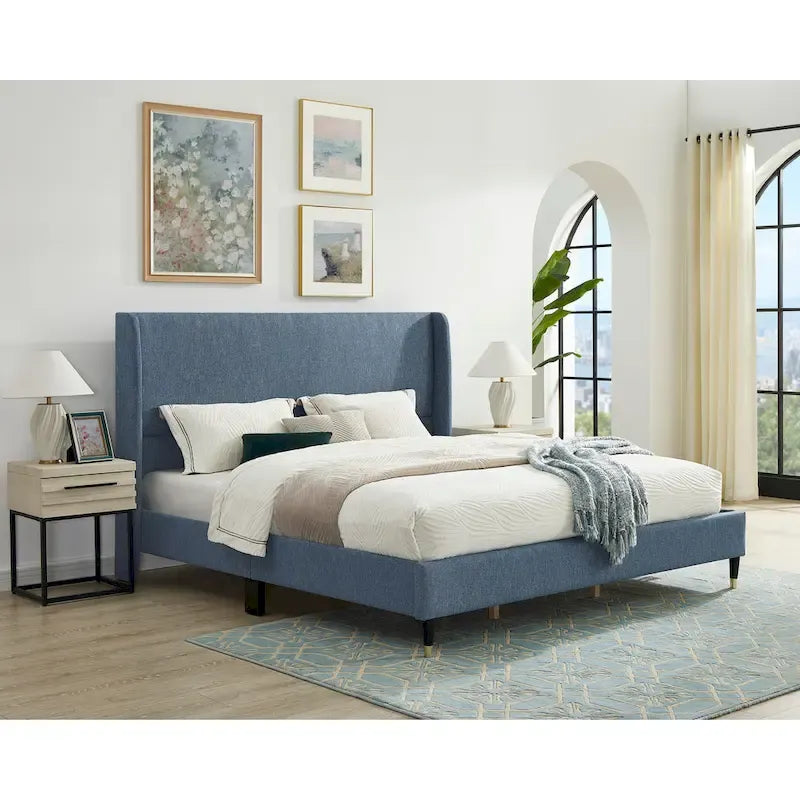 Roundhill Furniture Rozitta Upholstered Wingback Bed with Platform Design